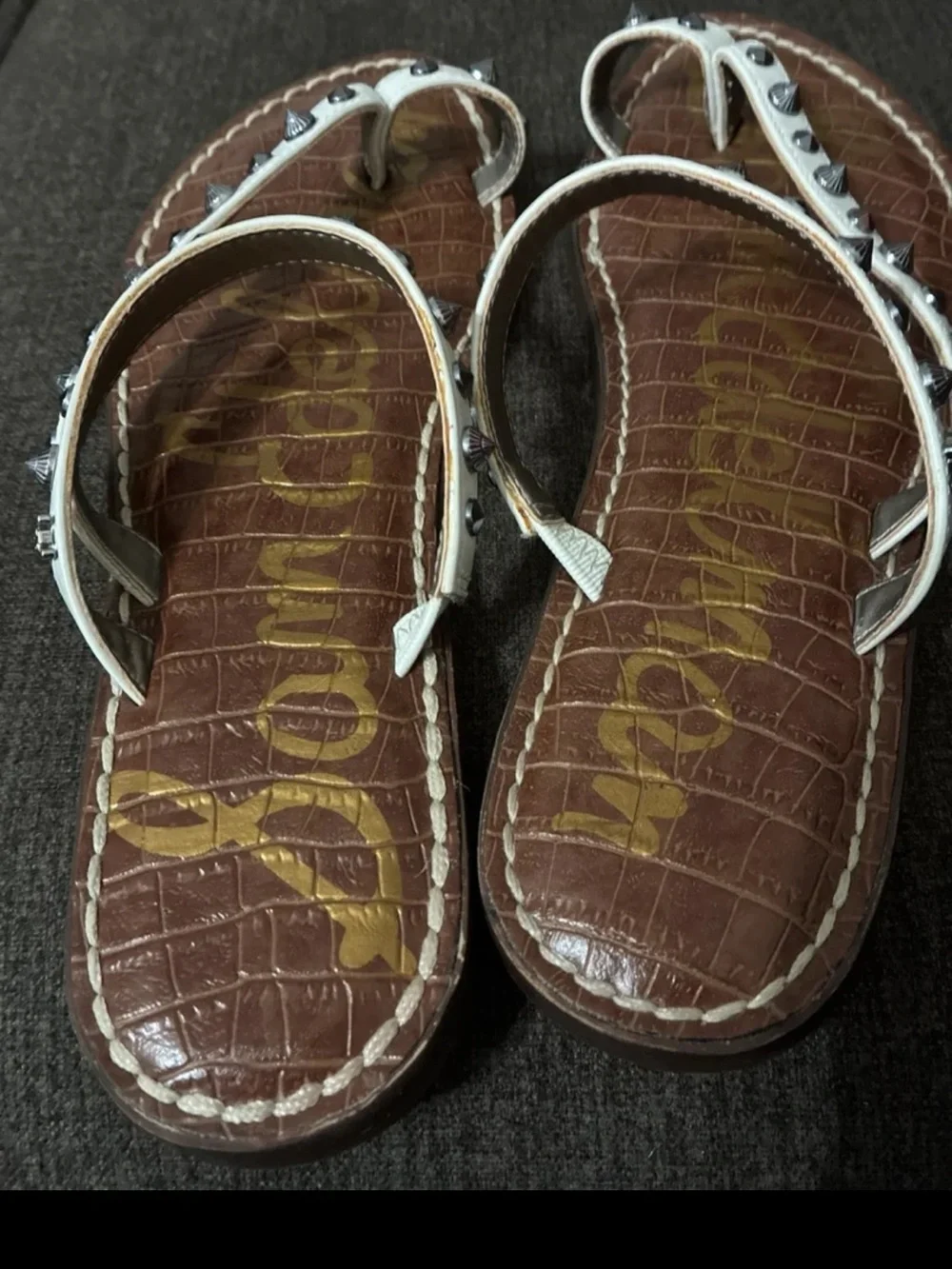 White Studded Women's Leather Sandals Sam Edelman 7